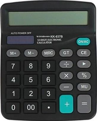 Standart Fonksiyonlu 12 Haneli Geniş Lcd Ekran,pill Masaüstü Hesap Makinesi Siyah