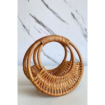 Vollen Yarn Doğal Bambu Çanta Bursu 16cm Çapında Kahverengi