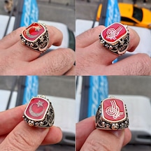 Fkgümüş Çift Taraflı Osmanlı Tuğralı Ve Ay Yıldız İşlemeli Erkek Yüzük