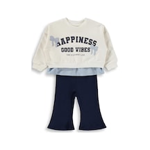 Civil Baby Happınıes Good Vibes Baskılı 6-18 Ay Takım - Ekru Ekru-koyu Lacivert