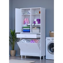 Eliusta Mira Dolap 6 Bölme Çok Fonksiyonlu Banyo Dolabı 75 Cm Beyaz Sepetli Dolap 75x171x32,5 Cm Organizer Beyaz