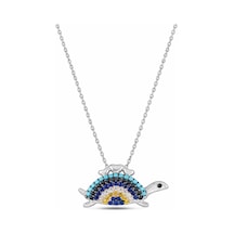 Çekirdekjewelry Rodyum Renk Kaplumbağa Kolye Renkli Taşlı Şık Tasarım 925 Ayar Gümüş Gri