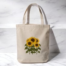 Ay Çiçeği Gündöndü - Baskılı Bez Omuz Çantası Pinterest Çanta 35x40 Cm Çok Renkli