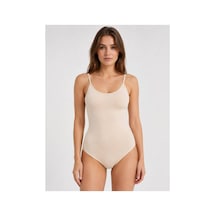 Neco Giyim Mody Ten Rengi Kadın İp Askılı Kancalı Çıtçıtlı Slim Fit Penye Pamuk Likralı Kancalı Çıtçıtlı Badi Body Zıbın Atlet Ten Rengi