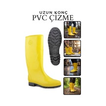 Kayra Leather Craft Pvc Çizme Sarı Uzun Oto Yıkama Şantiye Bahçe İnşaat Çizmesi Su Geçirmez Balıkçı Yağmurluk İş Güvenliği Çizmeleri Kauçuk Taban Dayanıklı Endüstriyel İşçi Çizme Erkek Kadın Temizlik Botu Suya Dayanıklı Sarı Sarı