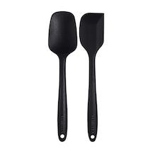 Silikon Kaşık Spatula Seti 2lı Büyük Boy Yanmaz Yapışmaz Çizmez Siyah Silikon Siyah Diğer