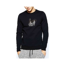 Eric Clapton Baskılı Siyah Erkek Örme Sweatshirt