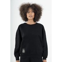 Maraton Sportswear Oversize Kadın Kapşonlu Uzun Kol Basic Siyah Sweatshirt 22953-siyah