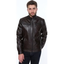 Hakiki Kuzu Derisi Fermuarlı Slim Fit Erkek Deri Ceket Kahverengi Kahverengi
