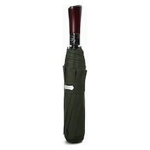 Parachase Premium Ahşap Kavrama Büyük Boy Otomatik 3 Kademeli Şemsiye - Özel Kılıflı Yeşil