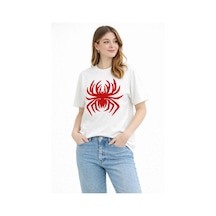 Kadın Örümcek Baskılı Tişört Kısa Kollu Bisiklet Yaka T-shirt - Beyaz