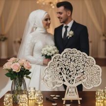 Düğün-nişan- Misafir Hatıra Anı Kutusu-defteri Hayat Ağacı 45cm Şeffaf Pleksi Şövale Ve Kalem Hediyeli