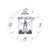Spacex Uzay Nasa Roket Sessiz Bombeli Gerçek Cam Duvar Saati Siyah