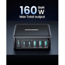 160w 3 Type-c Ve 3 Usb-a 6 Portlu Şarj Cihazı Laptop Uyumlu Gan Masaüstü Şarj İstasyonu