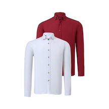 İkili Set G721 Dewberry Erkek Gömlek-beyaz-bordo Beyaz-bordo