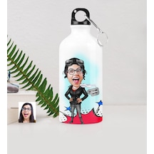 Kişiye Özel Bayan Pilot Karikatürlü Metal Suluk 500 Ml.