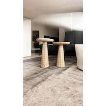 Doğal Naturel Renk Ahşap Mantar Sehpa Takımı 2li Set Bej