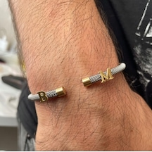 Simurg Jewellery 14 Ayar Altın Harfli Beyaz Çelik Bileklik Sarı - Beyaz