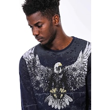 Lacivert Taşlı Desenli Sweatshirt - Wessi Siyah