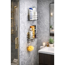Buççin Online Mağaza Yapışkanlı Siyah 2li Banyo Düzenleyici Şampuanlık Sabunluk Oval Bayo Duş Rafı Organizer Metal Siyah Çok Renkli