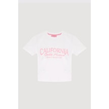 Quzu California Yazılı Kısa Kollu Tişört Beyaz