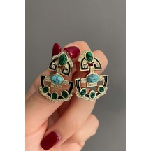 Viante Gold Vıp Koleksiyonu 14 Ayar Altın Kaplama Vintage Baget Taşlı Küpe Kararmaz Vıp Seri Gümüş