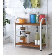 Banyo-mutfak Toparlayıcı Düzenleyici Organizer 2 Katlı Geniş Metal Beyaz Bambu Tezgah Üstü Raf Bambu Diğer