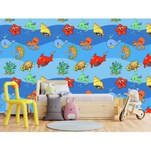 Renkli Deniz Hayvanları Desen Çocuk Odası Duvar Kağıdı