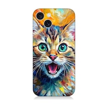Apple Uyumlu iPhone 15 Parlayan Gözlü Neşeli Kedi Desenli Silikon Kılıf Çok Renkli