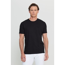 AC&Co / Altınyıldız Classics Erkek Sıyah Pamuklu Slim Fit Dar Kesim Bisiklet Yaka Jakarlı Esnek Tişört Siyah
