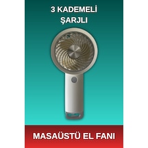 Alpera Electronic - 3 Kademeli Şarjlı Masaüstü El Fanı - Beyaz & Gri Renk