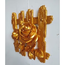 Altın Varaklı Polyester Güllü Duvar Panosu Duvar Süsü 23X22 Cm