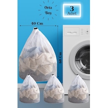 Lbag 3 Adet Çamaşır Yıkama Filesi İpli 40x60 Cm Çorap Perde Filesi Beyaz