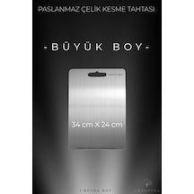 34x24 Cm Büyük Boy Paslanmaz Çelik Kesme Tahtası - Antibakteriyel - Leke Ve Su Tutmaz Gri