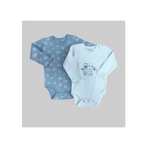 Mother Love %100 Organik 2'li Uzun Kol Bebek Body Mavi