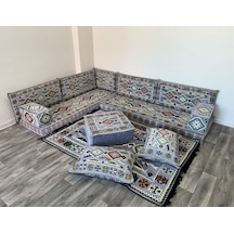 Coton Şark Köşesi Anadolu Desenli Minder Takımı Konsept Gri