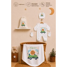 Pia Baby Erkek Bebek Hediyesi İsme Özel Hastane Çıkışı Battaniyeli Tulum Seti %100 Pamuk Ham Bez Kıyafet Keseli 2007btk3x Ekru