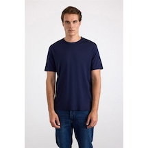 Süvari Lacivert Slim Düz Baskısız Süprem Bisiklet Yaka Tişört Ts1014000478-m09