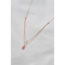 Papatya Silver 925 Ayar Gümüş Rose Kaplama Tektaş ve Mineli E Harf Asansör Kolye