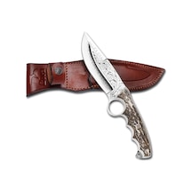 Bora 508 Wild Boar Boynuz Sap Gravürlü Kamp Bıçak Çok Renkli
