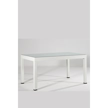 Rattan 90x150 Camlı Beyaz Masa - Bahçe&Balkon&Teras Beyaz