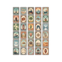 30 Adet Vintage Seyahat Pulu Sticker Seti - Laptop Valiz Ajanda İçin Çok Renkli