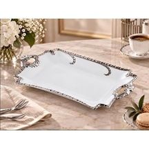 Roykıng Camelıa Gümüş Dikdörtgen Kulplu Sunum Tabağı 40x21