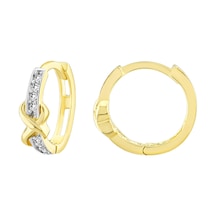 Moom Mücevherat Kadın 14 Ayar Altın Küpe Minimalist Zirkon Taşlı Modern Halka Altın Küpe 11.5 Mm