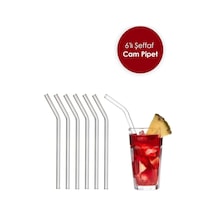 6 Adet Şeffaf Cam Eğimli Pipet - Cam Pipet 6'lı