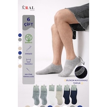 Kral Socks Erkek Snikers 6 Çift Bambu Dikişsiz Hassas Dokuma Terletmez Bambu Çorap Asorti
