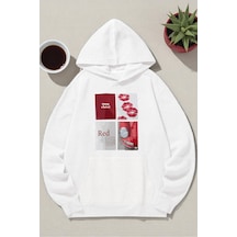 Uyguntarz Unisex Red Mon Cheri Baskılı Kapüşonlu Sweatshirt beyaz