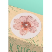 Pembe Çiçek Desenli Yuvarlak Sticker Etiketi 3x3cm St2423 Çok Renkli