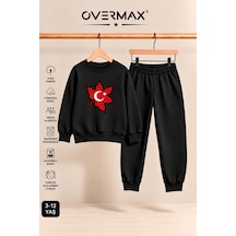Overmax Türk Bayrağı Baskılı Çocuk Bisiklet Yaka Sweatshirt Eşofman Takımı- 3-12 Yaş Siyah Üst-siyah Alt - 928962138 Siyah Üst-siyah Alt