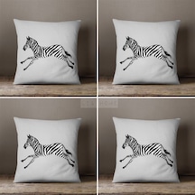Çift Taraflı Zebra Desenli Dekoratif 4'lü Kombin Kırlent Kılıfı Seti - Beyaz-Siyah
